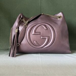 Gucci Metallic Purple Leather Soho Chain Tote